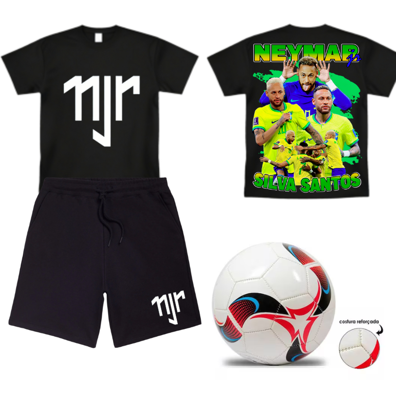KIT CONJUNTO INFANTIL NEY+CAMISA E BERMUDA NJR + BRINDE BOLA FUTEBOL