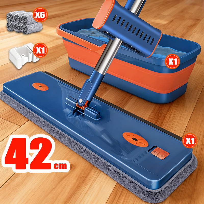 Kit 9 peças mop dobrável Mop + balde + 6 refis de mop seco e úmido com balde S10