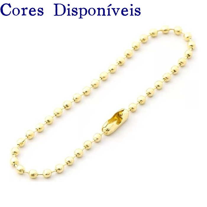 50 Corrente de Bolinha com Canoa 10cm X 2,4mm Tag Chaveiro Dourado Prata Colorido