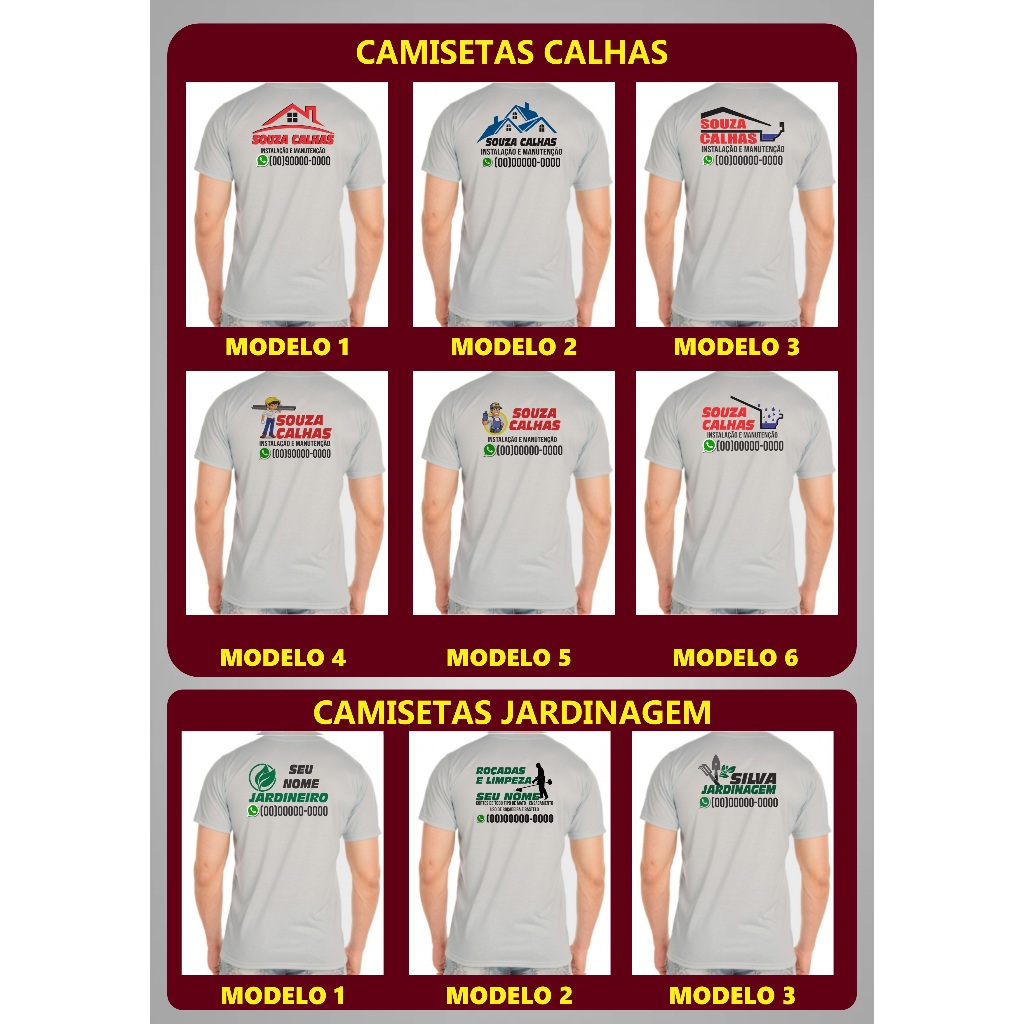 kit 20 Camisetas Personlizada Com Seu logo e Seu Nome e Numero de Telefone