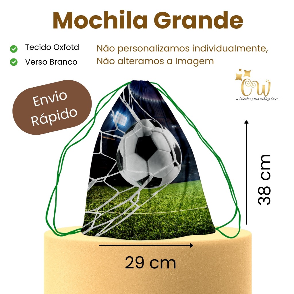 Mochila Esportiva Grande Adulto 29x38cm Campo futebol com bola kit festa de aniversário envio rápido