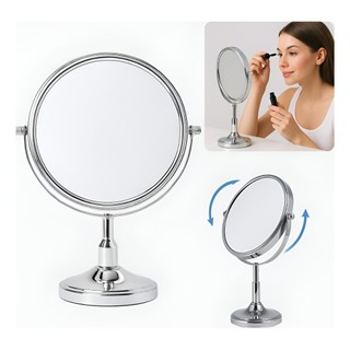 Espelho De Mesa Dupla Face 17cm Com Aumento Giratório 360° Prata