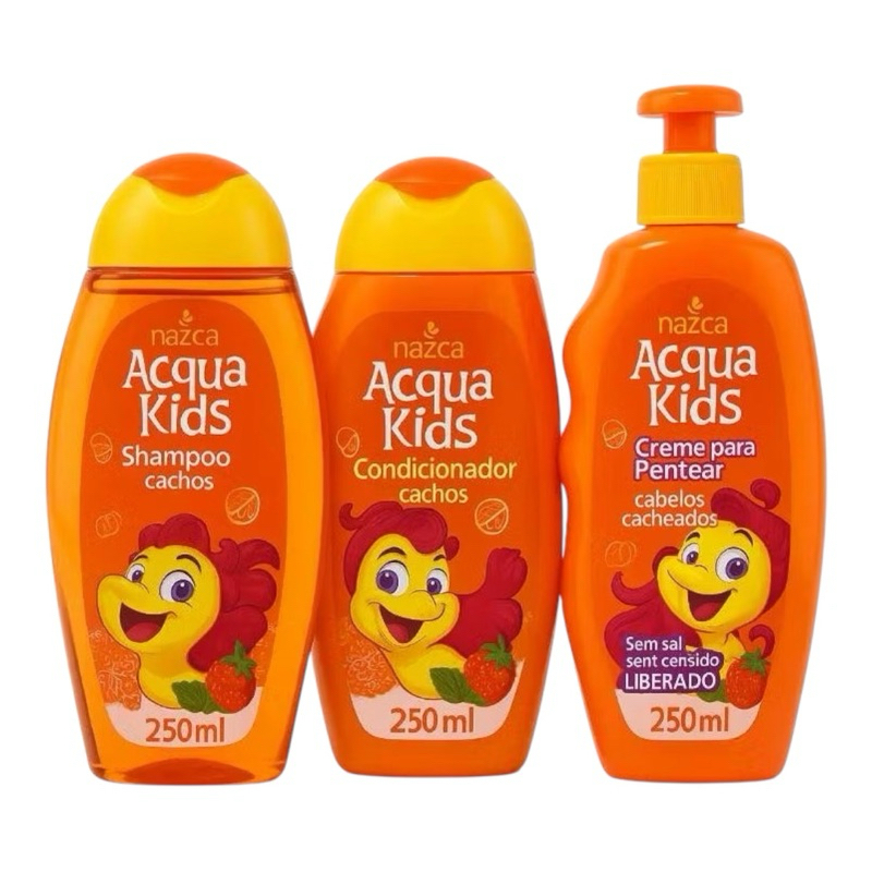 Kit Nazca Acqua Kids Cachos -Shampoo+Cond+Creme de pentear 250ml em Oferta na Shopee
