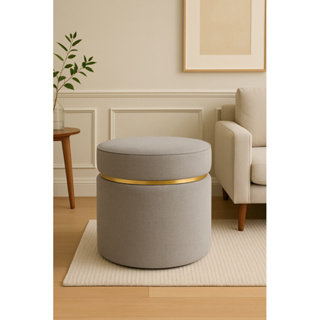 Puff com Cinta Dourada Superior Em Tecido Linho em Oferta na Shopee