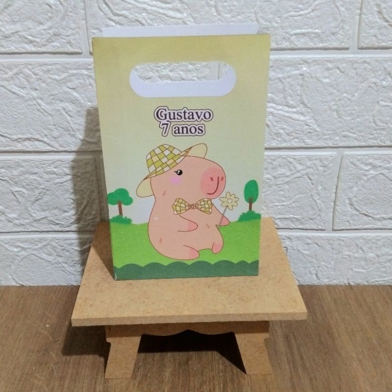Sacolinha Personalizada Capivara Menino  Lembrancinha festa Aniversário Tamanho P