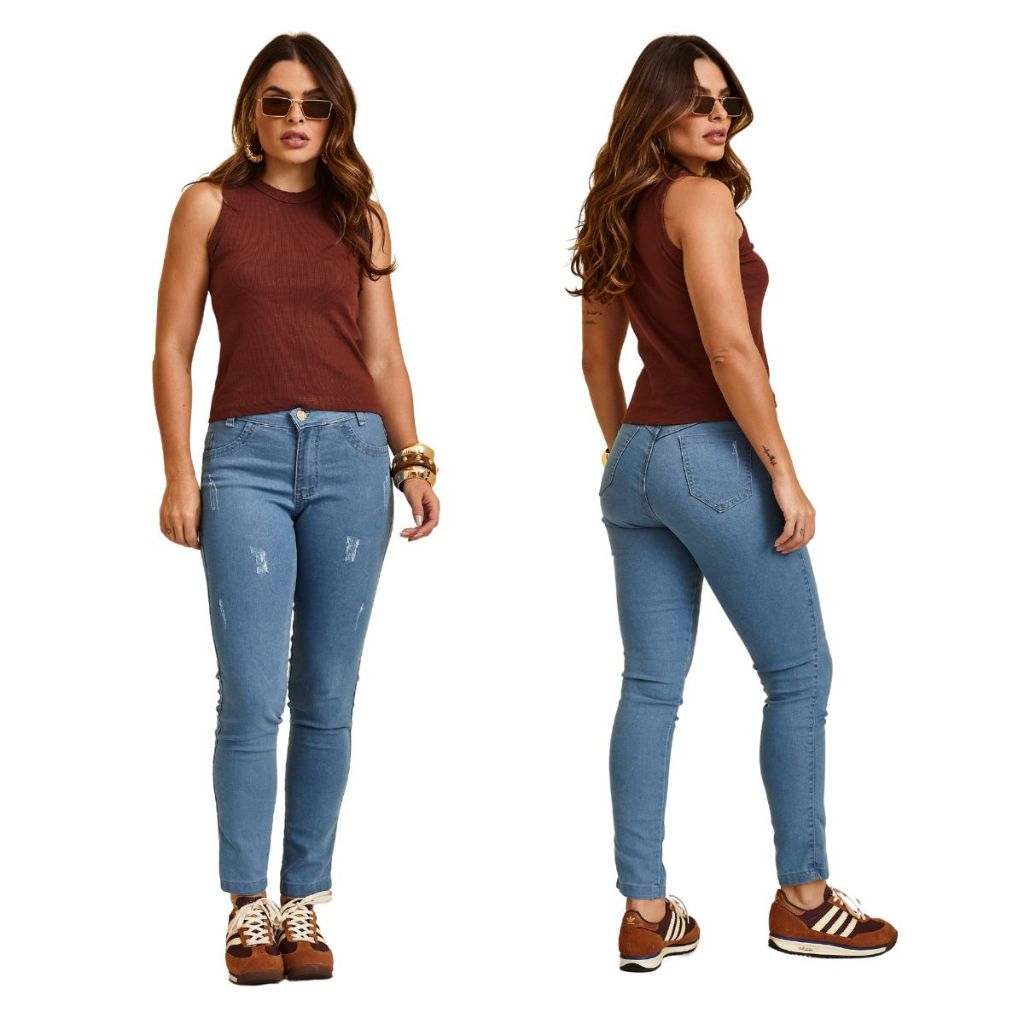 Calça jeans feminina skinny justa e moderna perfeita para o dia a dia ref.414 em Oferta na Shopee