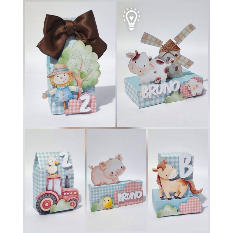 kit fazendinha cute/lembrancinhas personalizadas/festa infantil/fazendinha/menino/azul/vermelho