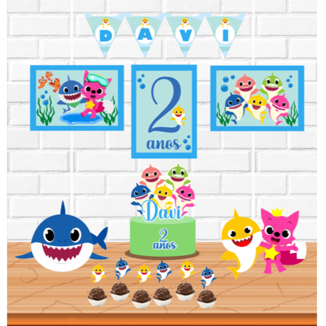 Baby Shark kit festa decoração infantil só um bolinho mimo lembrancinha personalizado para aniversário e mesversário