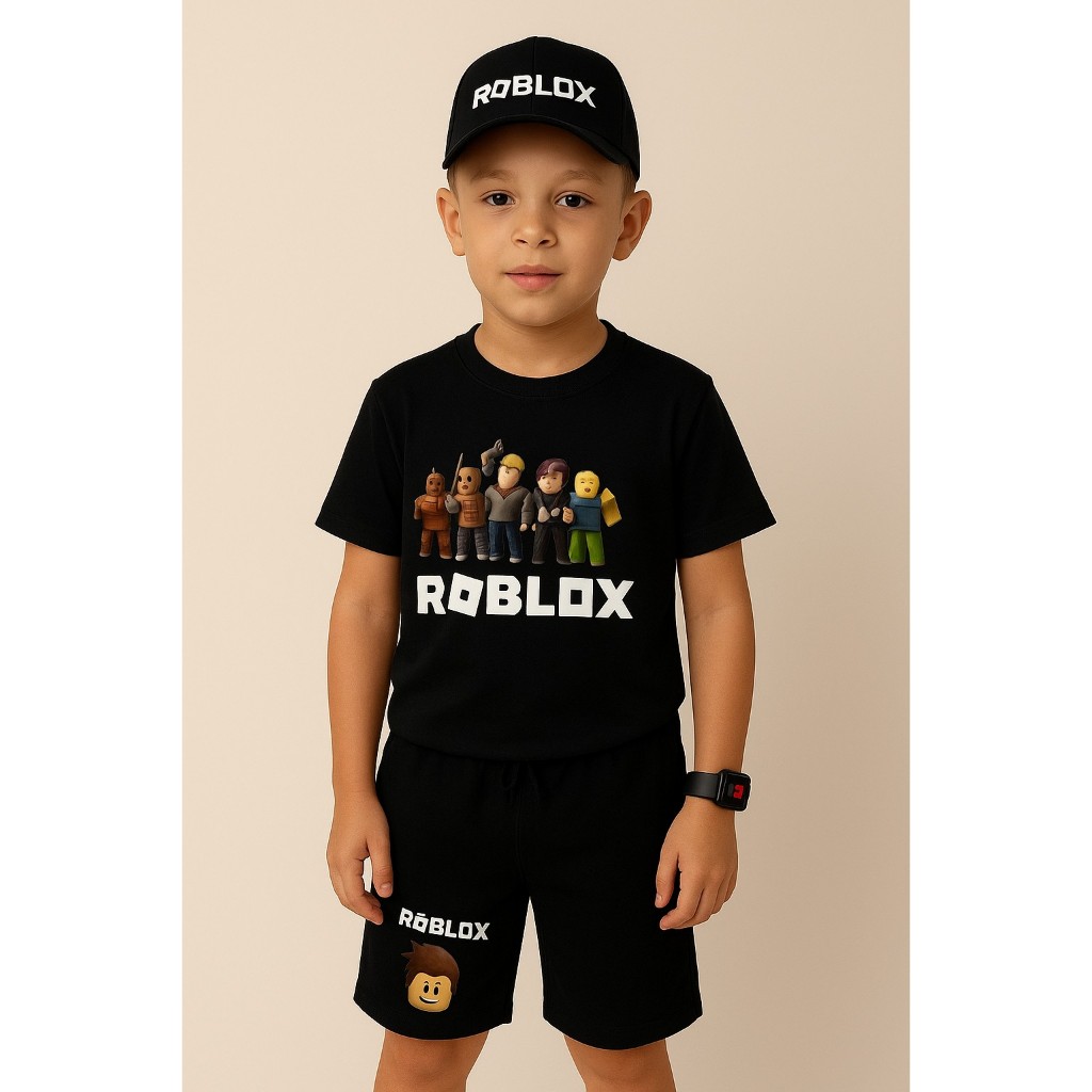 Conjunto Infantil Roblox Jogo Camiseta 100% Algodão Short Moletinho Boné e Relógio Menino em Oferta na Shopee