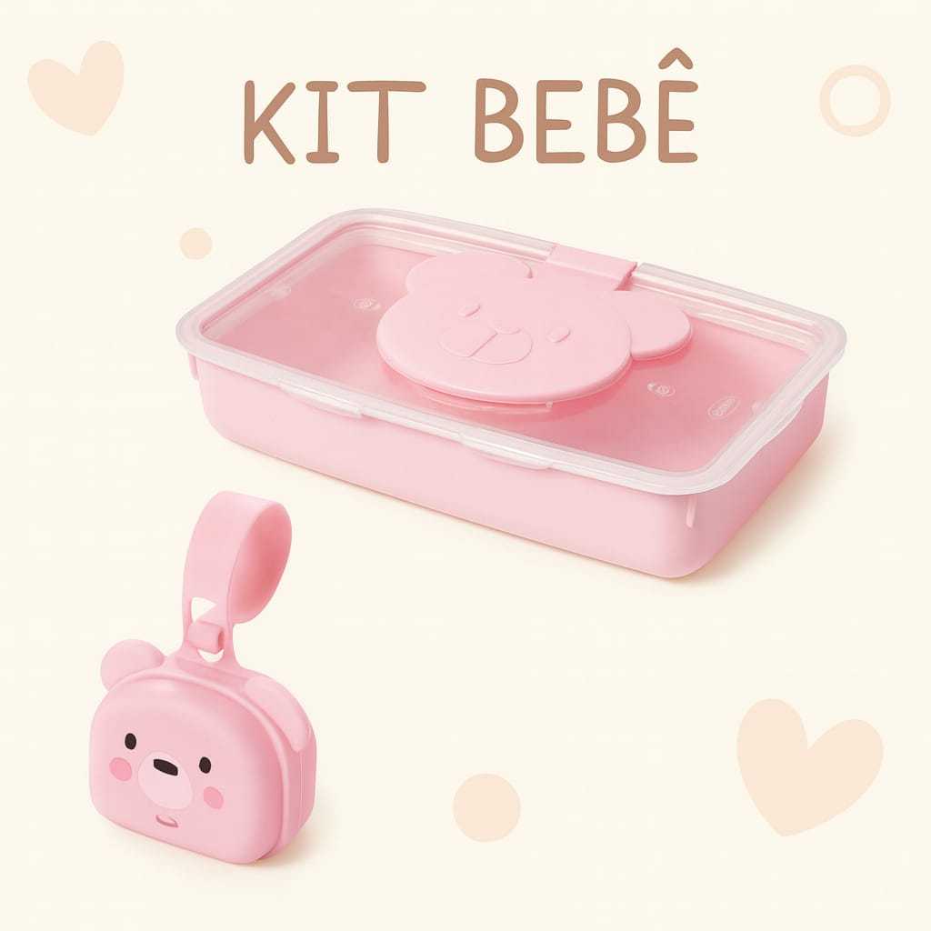 kit 2 Peças Porta Toalhas Umedecidas Portátil Com Vedação + Protetor De Chupeta Com Alça