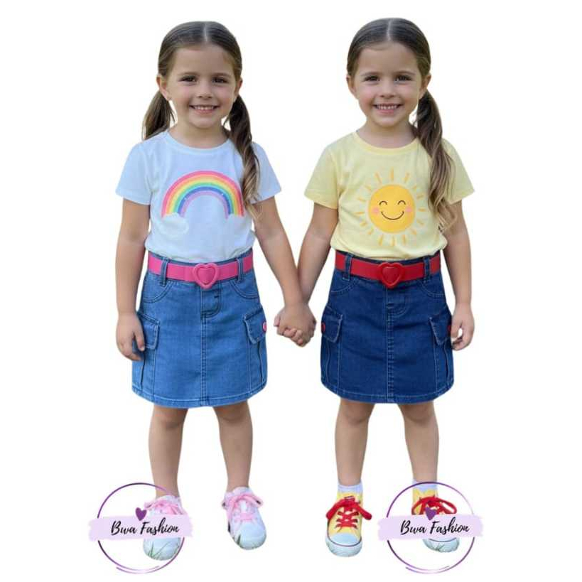 Saia jeans infantil menina com cinto