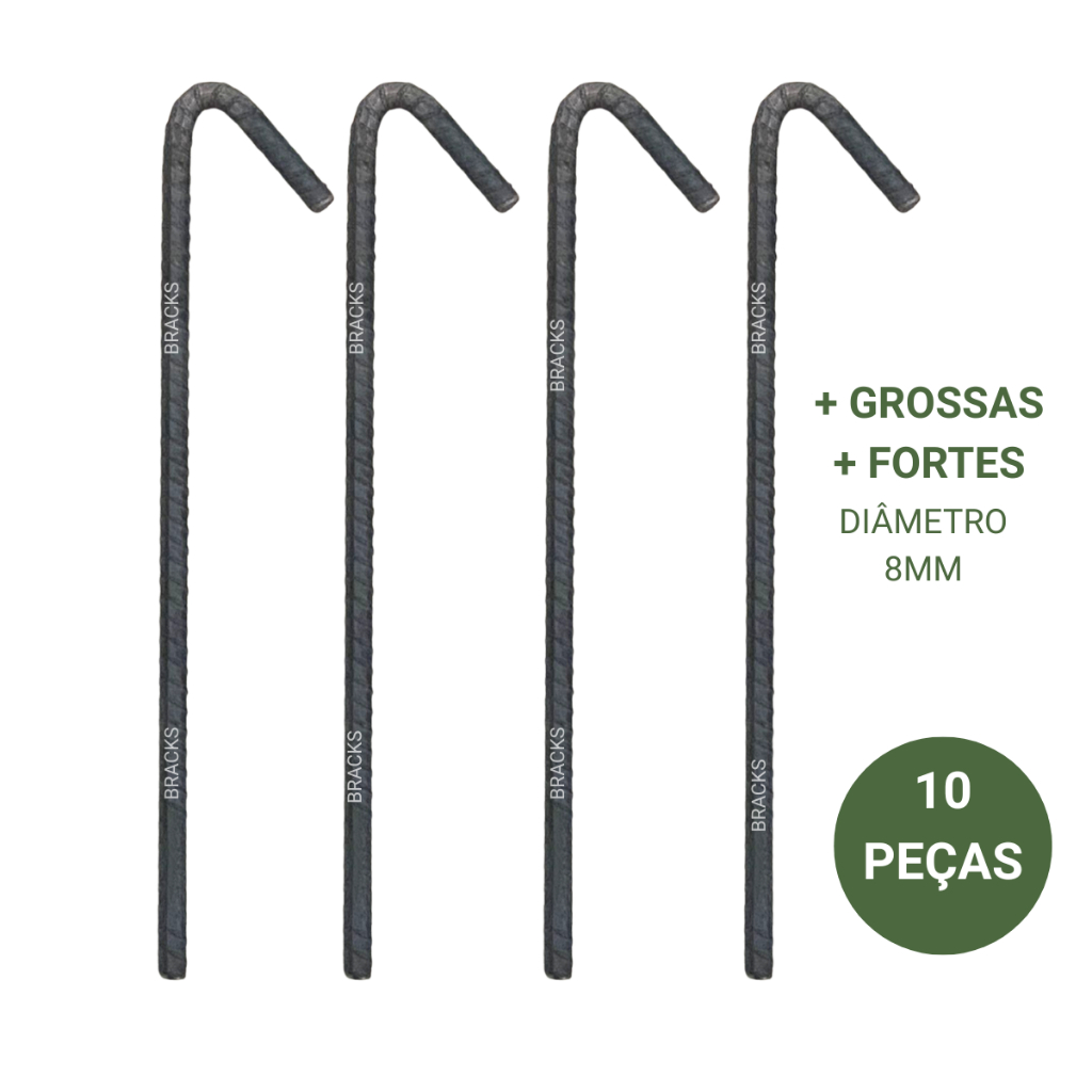 Estaca Barraca Camping Reforçada 8mm - KIT 10 PEÇAS -  Spak Para Barracas Gazebos Beach Tenis - BRACKS ONLINE
