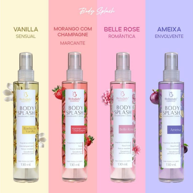 Desodorante Body Splash 4 unid  Vanilla + Ameixa + belle Rose + Morango 130ml - Bio Instinto
