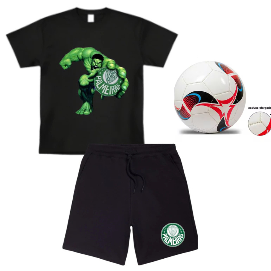 CONJUNTO INFANTIL MASCOTE PALMEIRAS CAMISA BERMUDA RELOGIO BOLA DE FUTEBOL