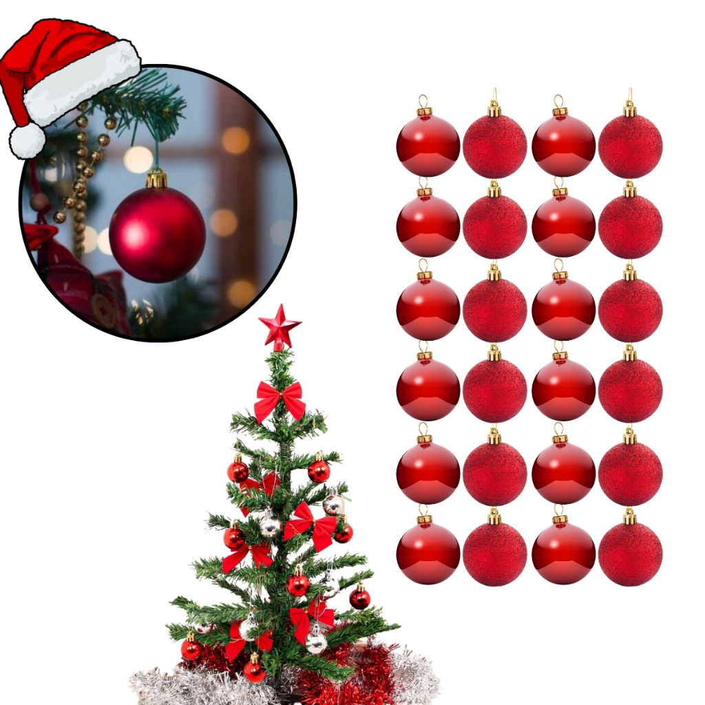 Kit 36 Bolinhas Enfeitar Arvore Natal Glitter 5cm Enfeite Esfera Artificial Festa Pendurar Decorar
