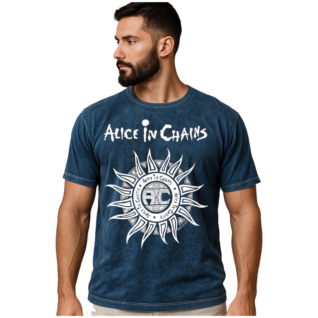 Camiseta Alice In Chains Estonada e Marmorizada Grunge Moda Rock
