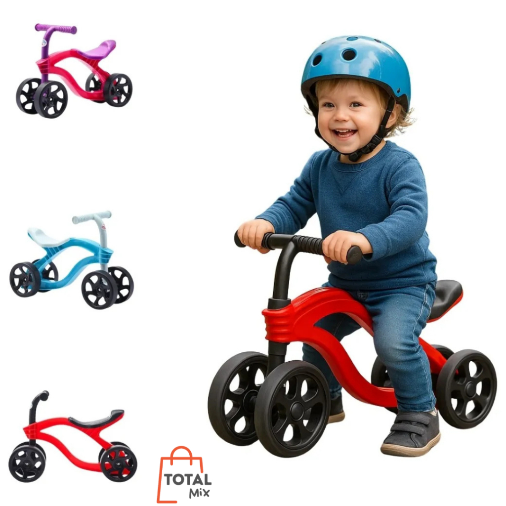 Bicicleta de Equilíbrio Infantil 4 Rodas Sem Pedal Azul | Desenvolvimento e Coordenação | INMETRO