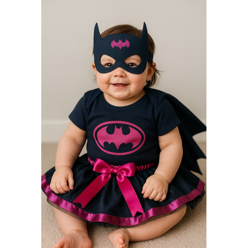 Body Bebê Batgirl Fantasia + Máscara + Capa + Saia Algodão Mesversário Infantil em Oferta na Shopee