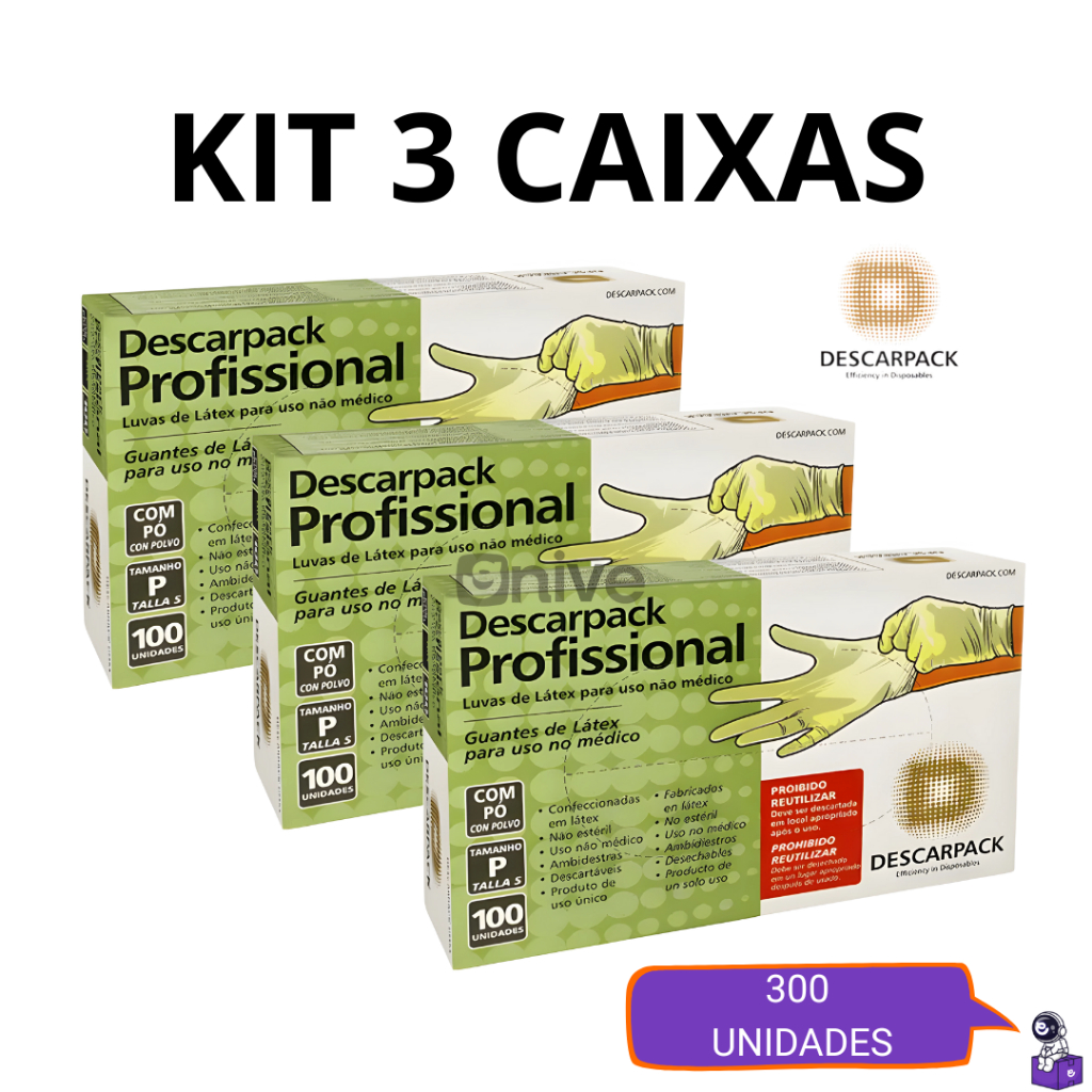 Kit Até 3 Luva de Látex Descartável com Pó Resistente 300 unidades