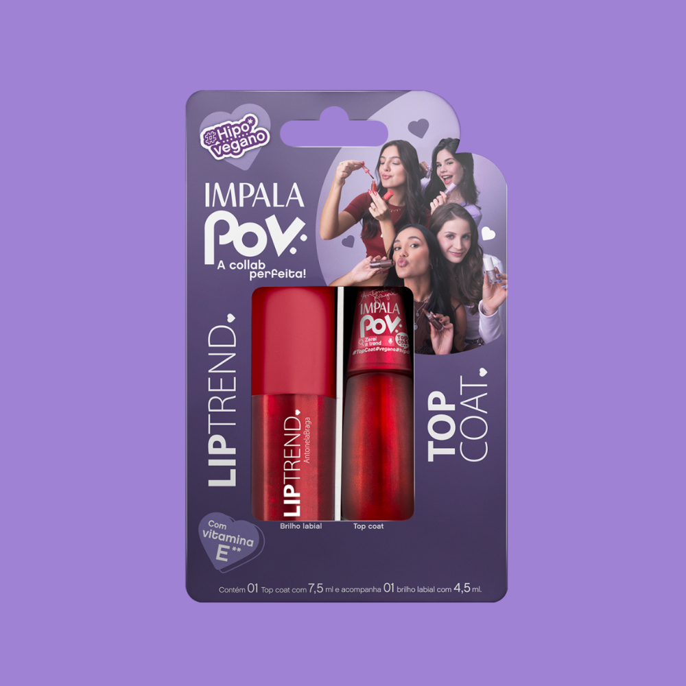 Kit 1.2 Impala POV - 1 Top Coat com 1 Gloss Labial Vegano Antonela Esmalte K000018478