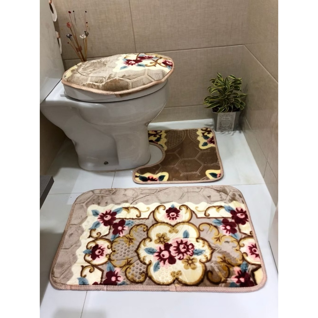 Jogo 3 Peças De Banheiro Com Estampa Floral, Super Antiderrapante casa decoração promoção em Oferta na Shopee