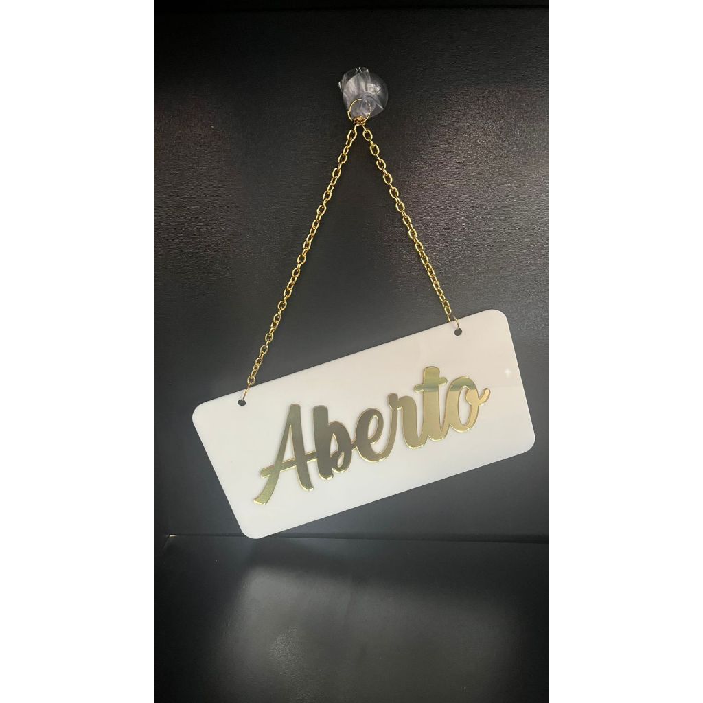 Placa Aberto e Fechado em Acrílico Espelhado Placa de Sinalização Com Corrente e Ventosa