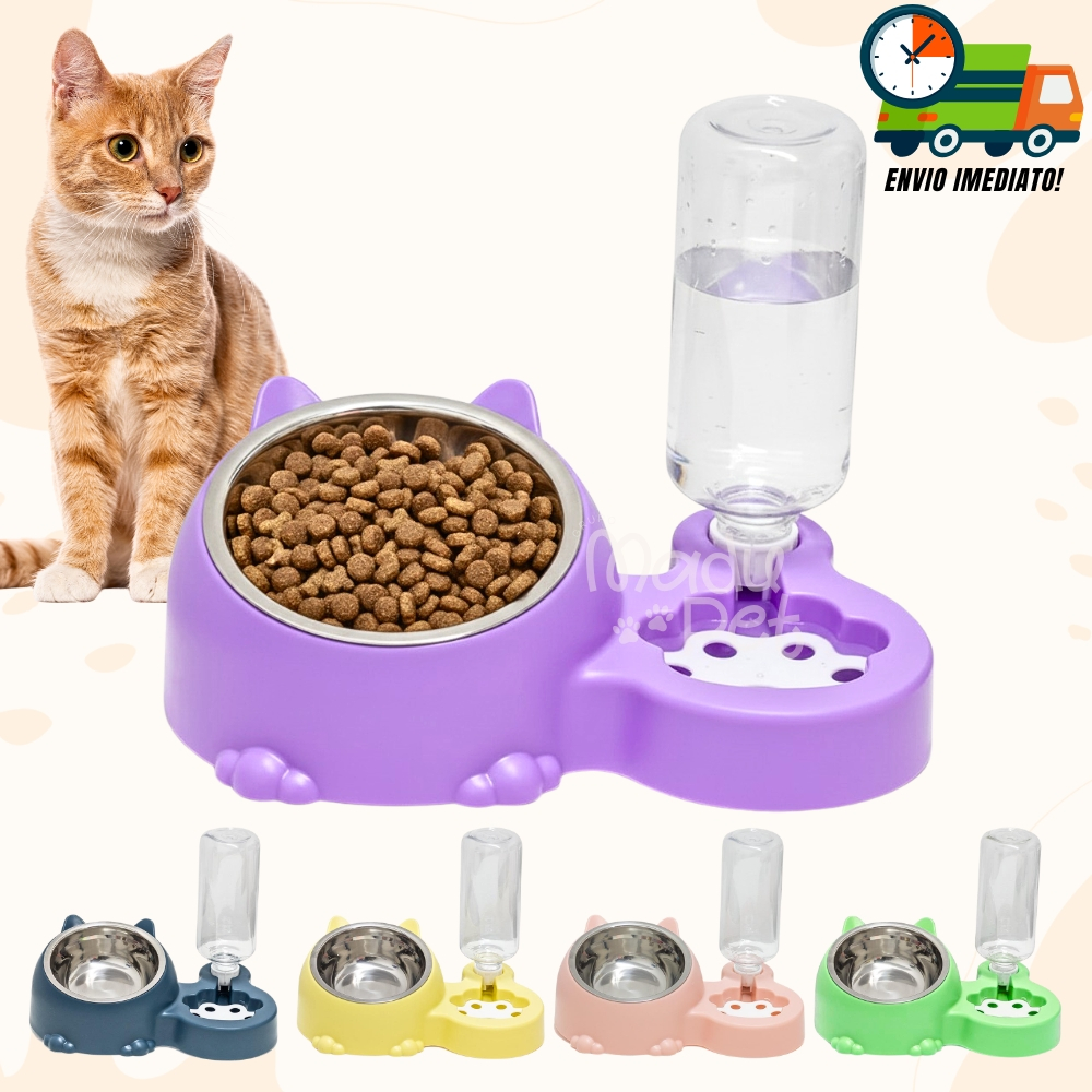 Comedouro Inox Para Gatos e Cães Bebedouro Automático Pelos Longos Face Cat Promoção Envio Imediato