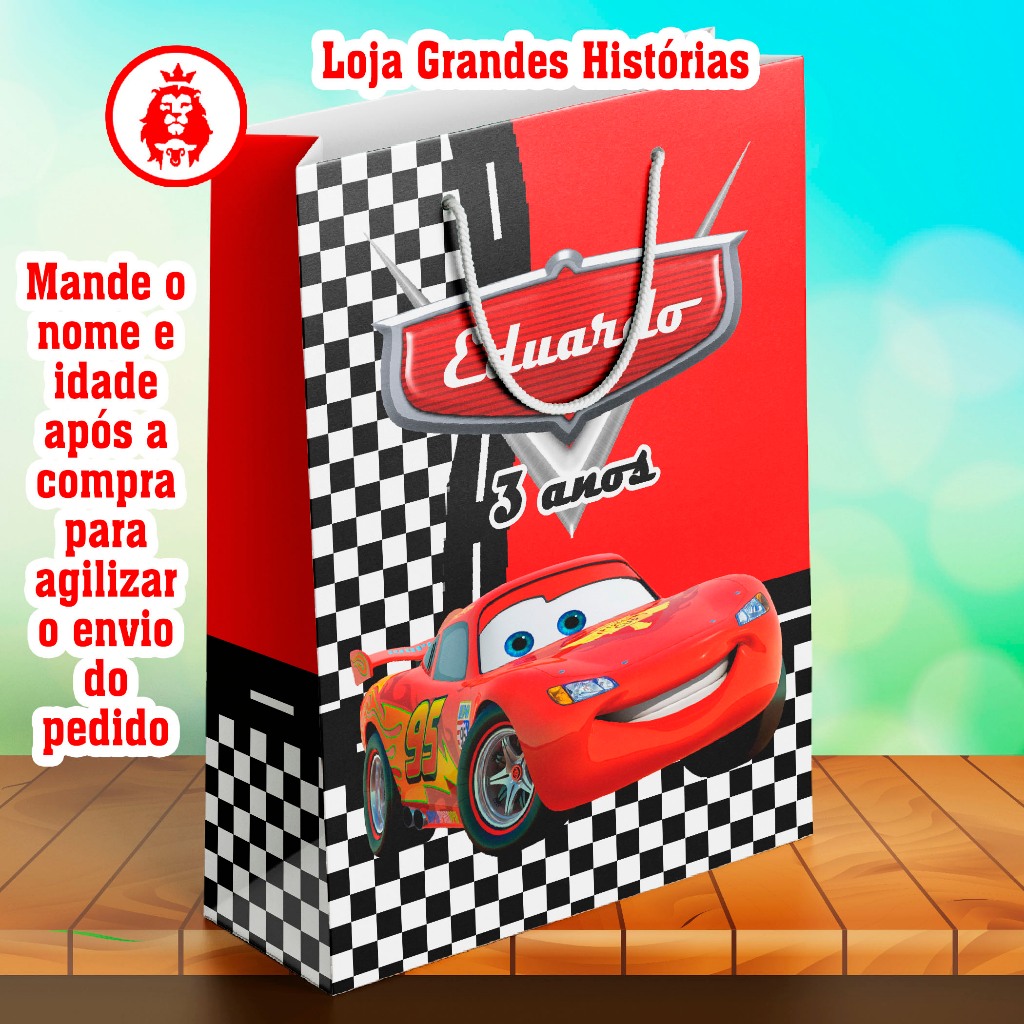 Sacolinhas Personalizadas - Relâmpago Mcqueen 1 - Lembrancinhas Infantil Premium com Nome e Idade - KIT PEGUE E MONTE em Oferta na Shopee
