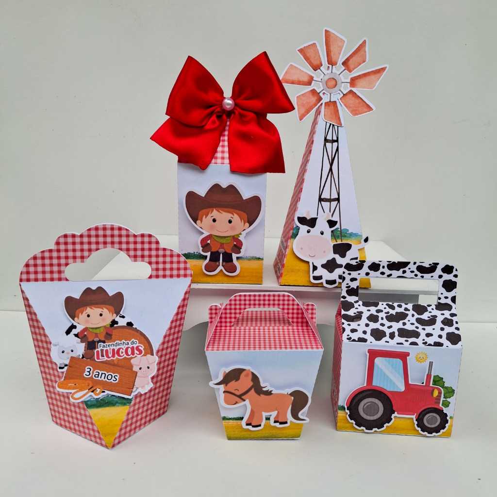 Kit Festa Fazendinha Vermelha - Lembrancinhas - Caixinhas Personalizadas - Papelaria Personalizada