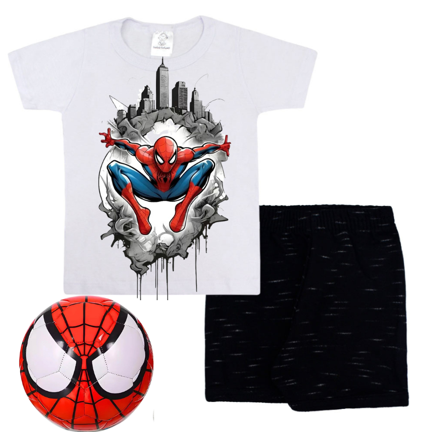 CAMISA INFANTIL HOMEN ARANHA CONJUNTO SHORT ARANHA+BOLA INFANTIL