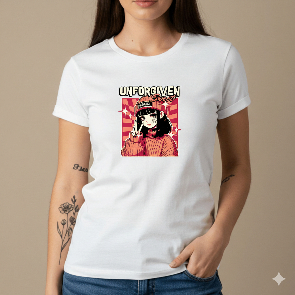 Camiseta Básica Feminina T-shirt de Algodão Estampa Anime Blusa Streetwear