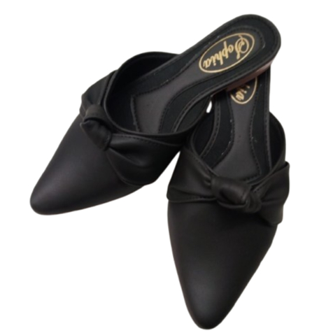 Sapatilha Mule Feminina Bico Fino Sintético Com Nó.