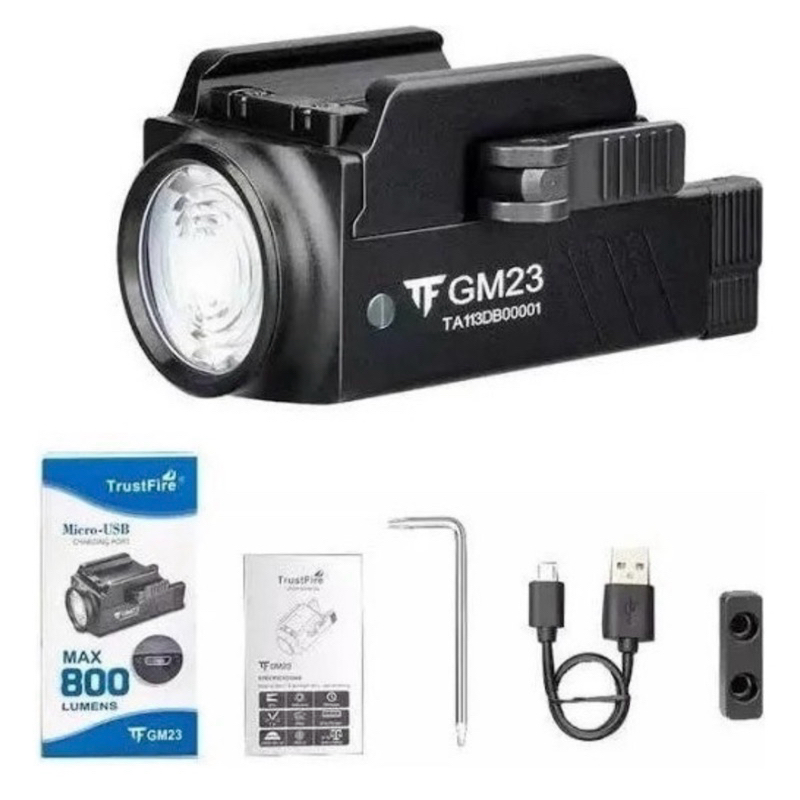Lanterna TrustFire GM23. Potência alta de 800 lumens, recarregável por USB.