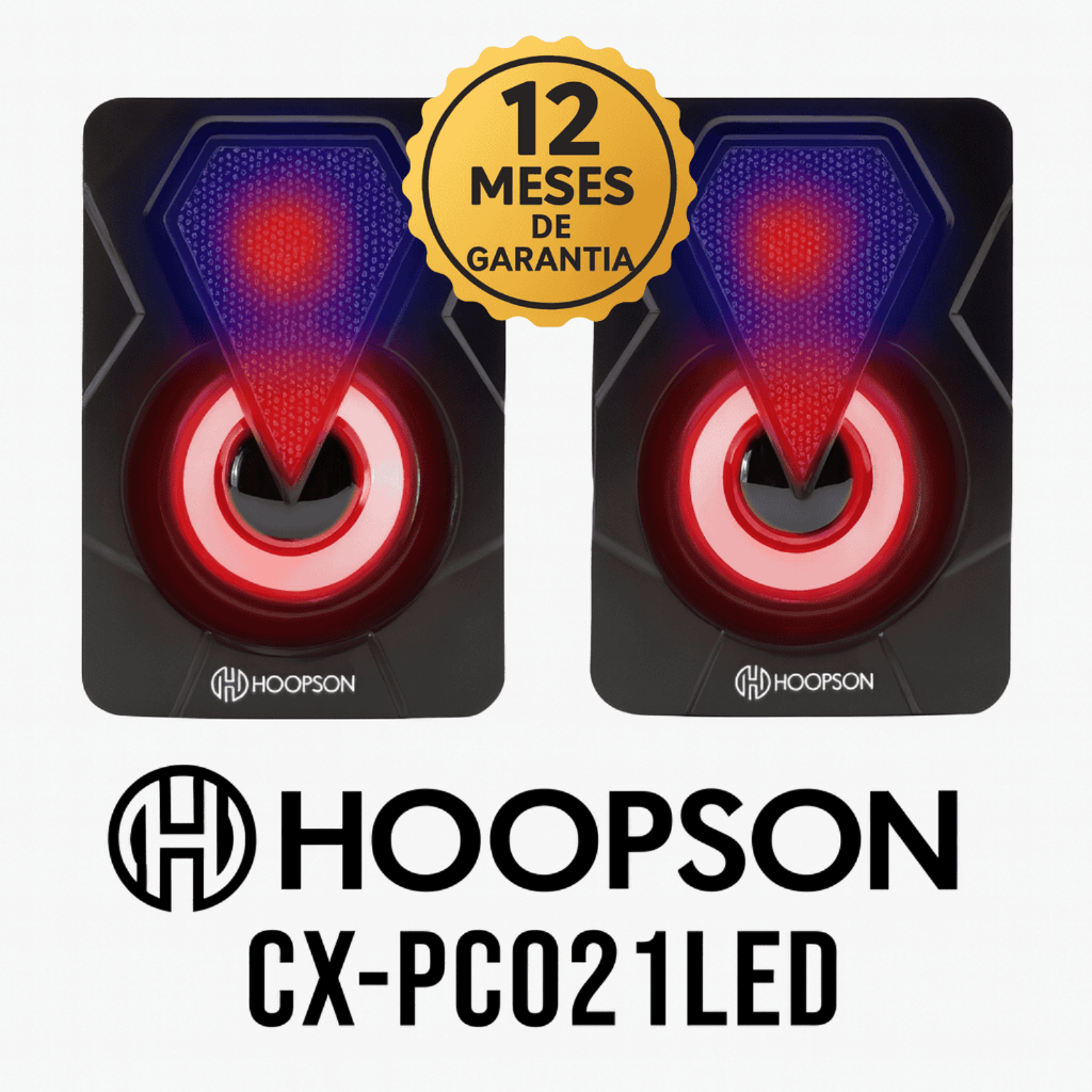 Caixa de Som Compacta e Portátil, Plug & Play, USB + P2, Ideal p/ PC e Notebook, Hoopson CX-PC021LED