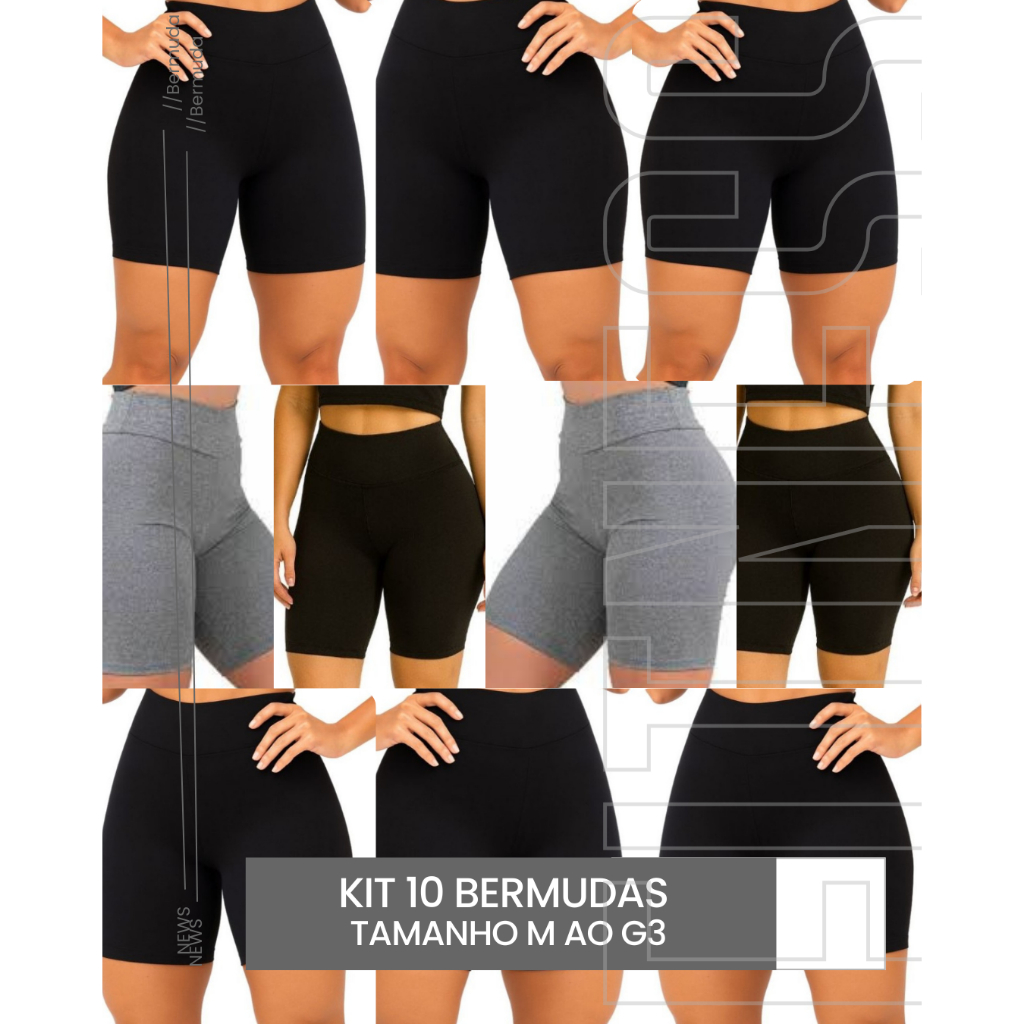 Kit 10 Bermudas Feminina Lisa em Suplex Cós Alto Confortável Academia Treino Elasticidade