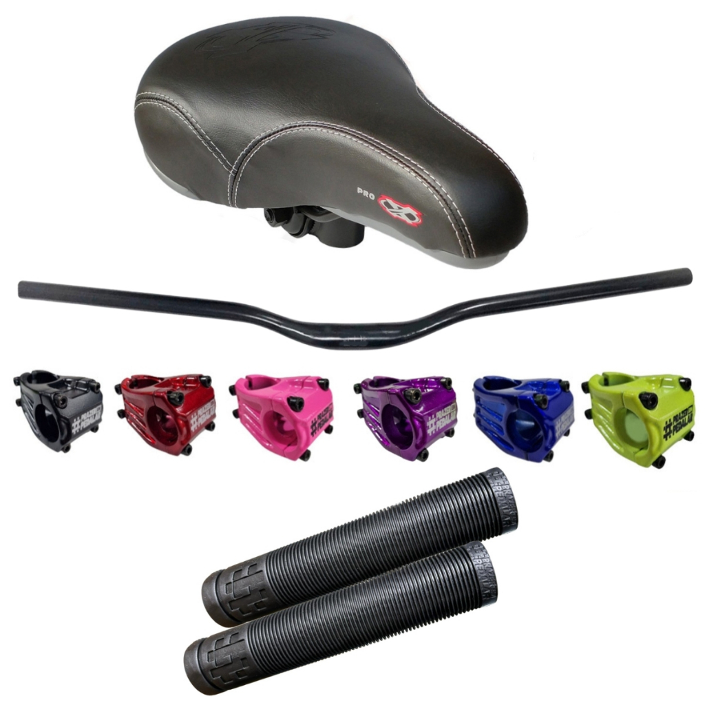Guidao Curvo Rise Bar Wheeling + Mesa 45mm + Manoplas + Selim Compativel Com Gios Hupi Naja Viking Prazer Em Pedalar