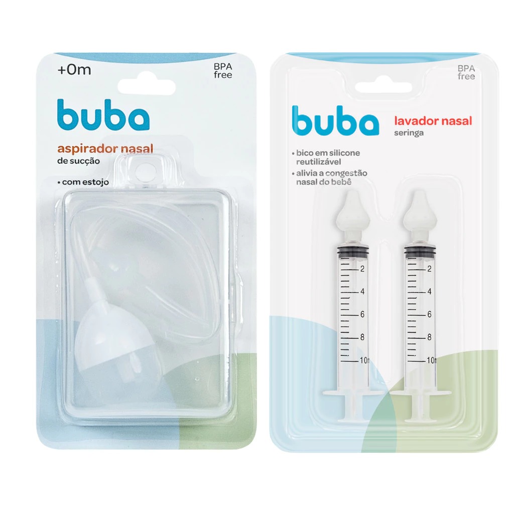 Kit Buba para Lavagem Nasal: Aspirador Silicone + 2 Seringas com Ponteira Suave para Bebê