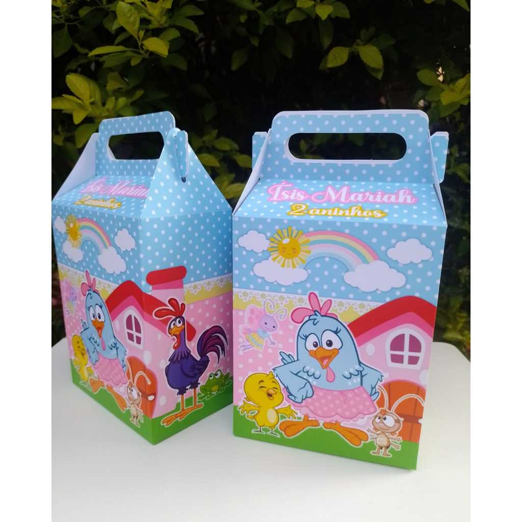 Kit Caixas Surpresa Maletinhas Personalizadas Tamanho G Galinha Pintadinha - Lembrancinha Festa - Fazemos qualquer tema