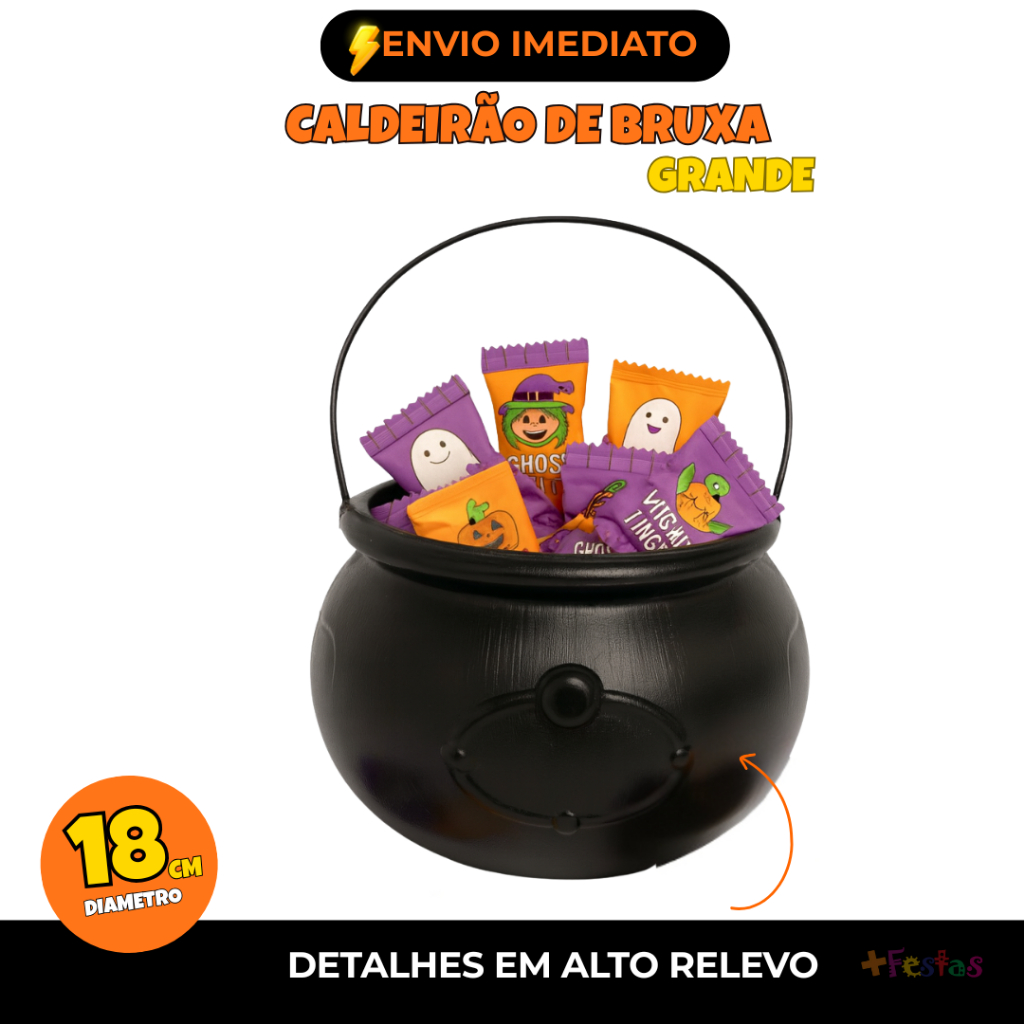 Balde Grande Caldeirão Preto De Halloween Para Doces e Decoração Harry Potter Dia das Bruxas em Oferta na Shopee