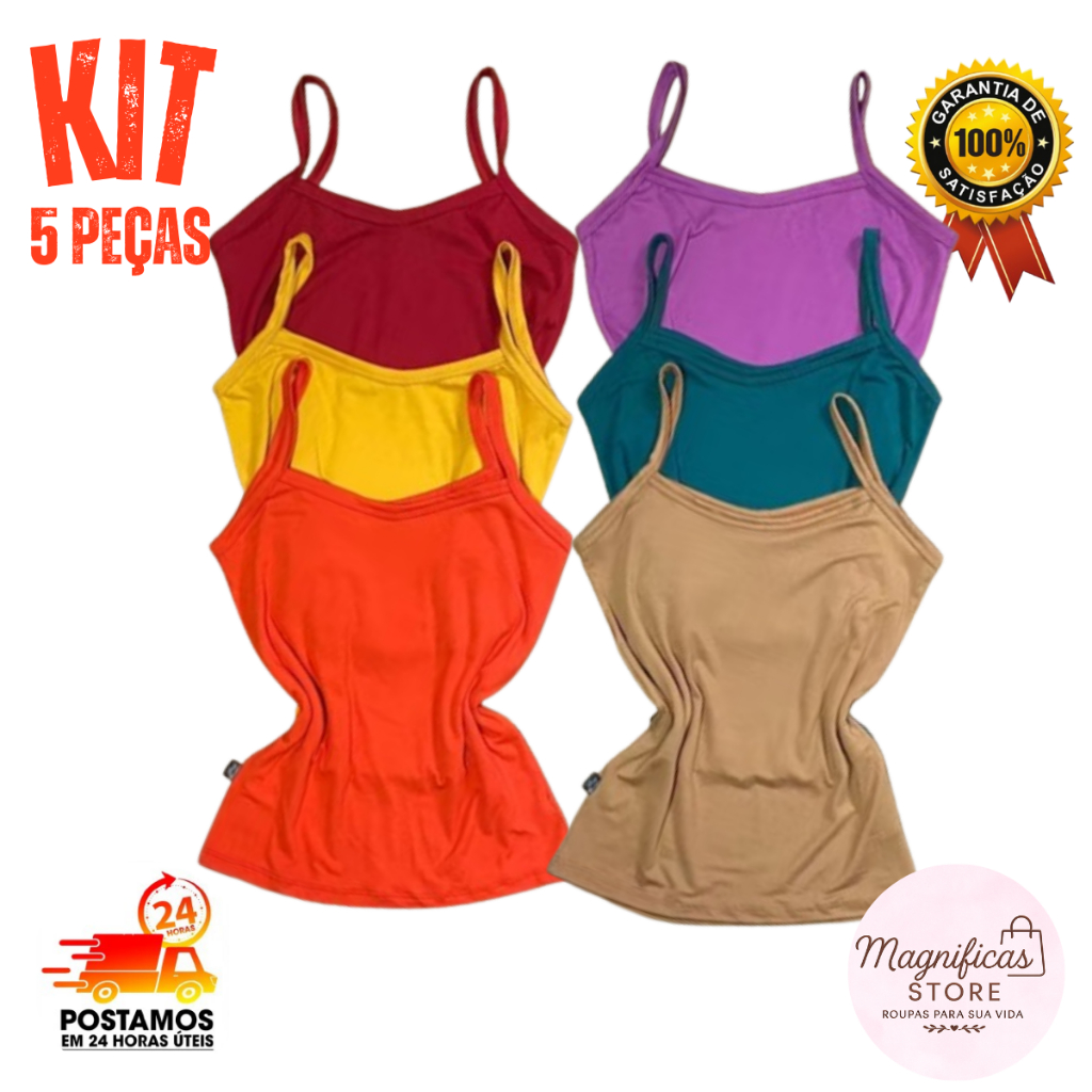 Kit 5 Blusa Regata Alcinha Em Malha Suede Blusinha de Alcinha Confortável Kit Blusinha