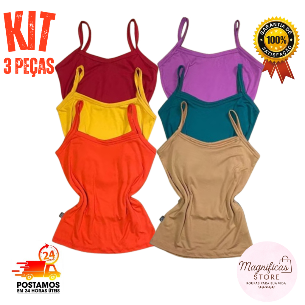 Kit 3 Blusa Regata Alcinha Em Malha Suede Blusinha de Alcinha Confortável Kit Blusinha