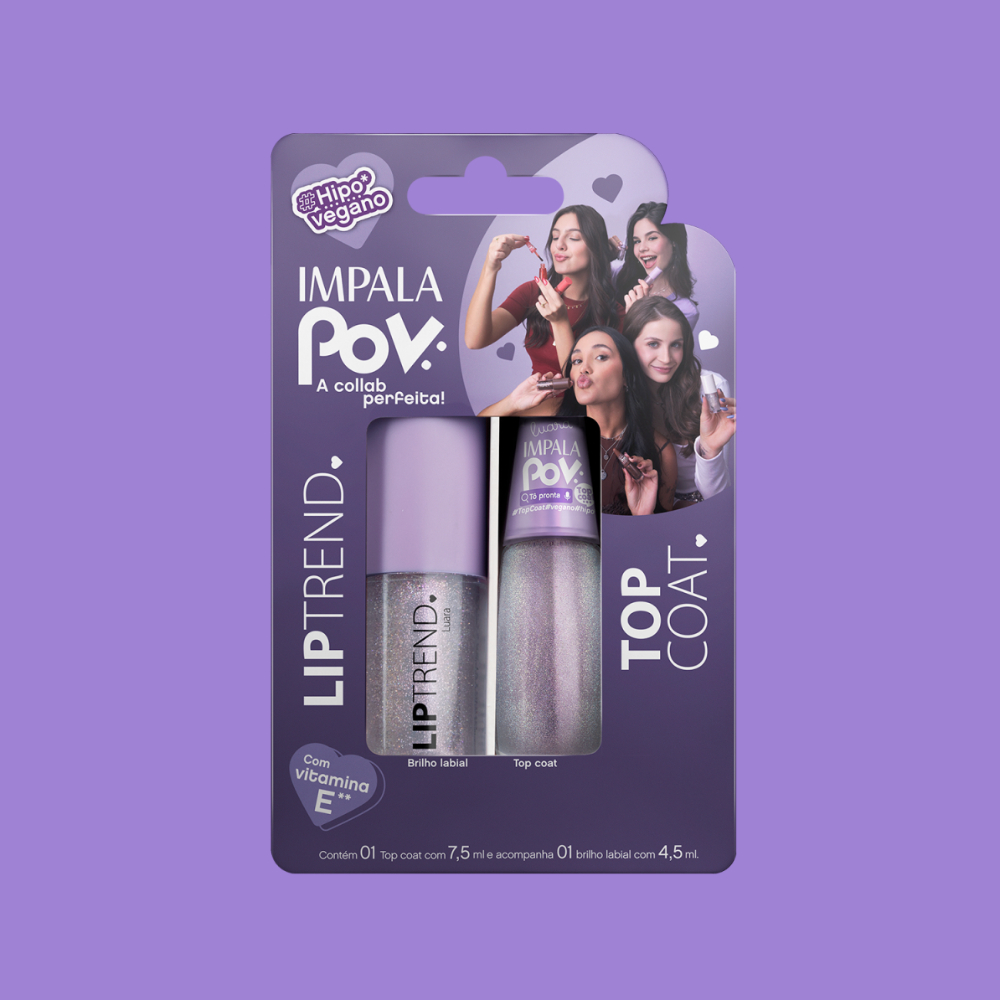 Kit 1.4 Luara Impala Top Coat Extra Brilho + Gloss Labial Hidratante POV - K000018480