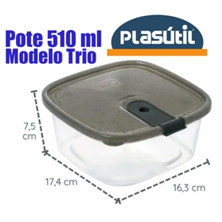 KIT 2 Potes trio quadrado 510 ml - abertura para microndas e trava de segurança - qualidade Plasútil em Oferta na Shopee