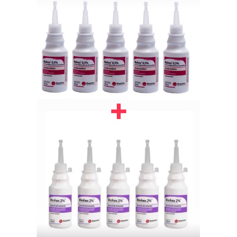 kit 5 clorexidina alcoólica 0,5% 100 ml + 5 clorexidina degermante 2% 100 ml Rioquímica