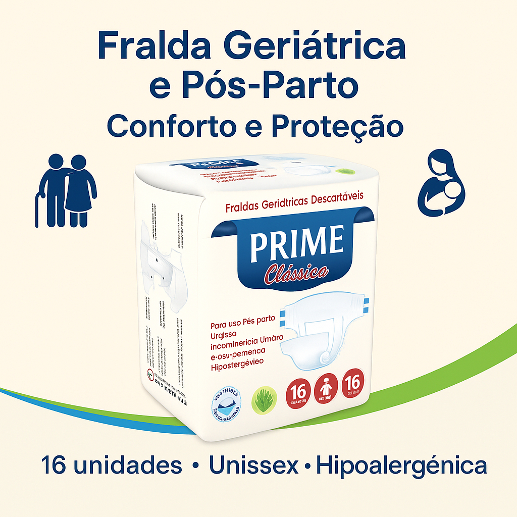 Fralda Geriatrica Descartavel Adulto Altissima Absorção XG, G e M 32/16/8 unidades