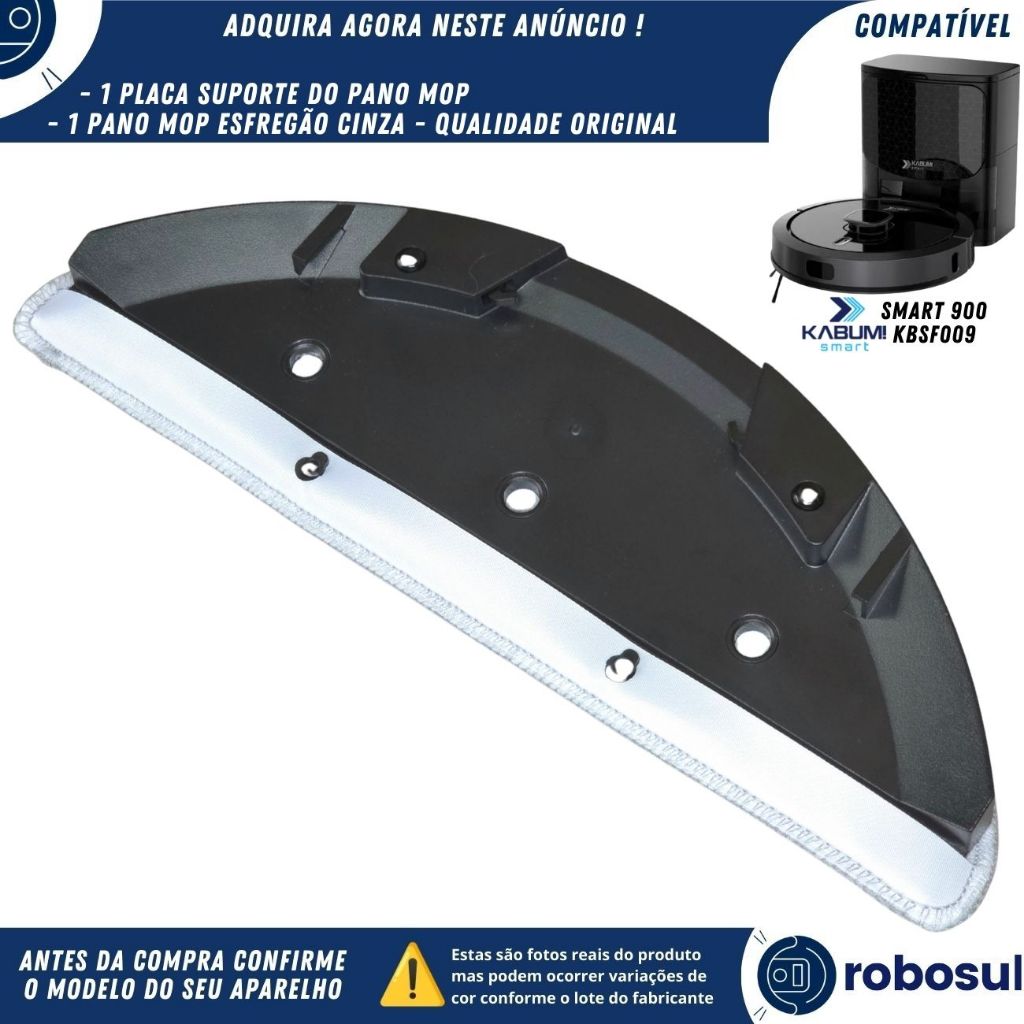 Placa Suporte Mop com Refil Pano Mop Flanela Cinza Qualidade Original Robô Aspirador Kabum Smart 900