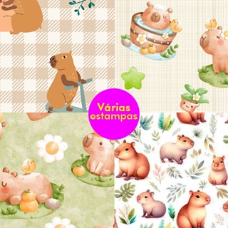 Tecido Tricoline Digital 100% Algodão (0,50mt x 1,50mt) Estampa Capivara em Oferta na Shopee