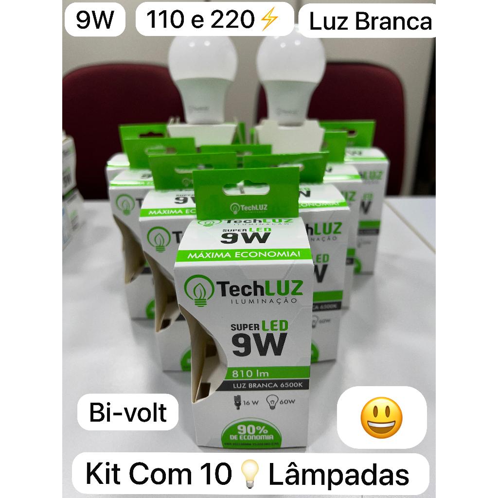 Kit 10 Lâmpadas Super Led Econômica 9w Bivolt 110 220 3 Lamp 5 Lamp 7 Lamp Luz Branca Fria  6500K