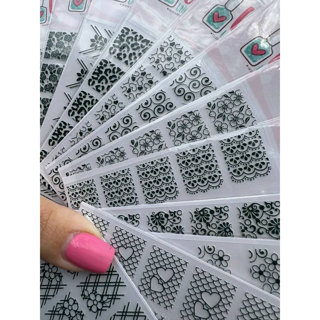 100 ADESIVOS PARA UNHAS KIT RENDAS PRETAS VARIADOS em Oferta na Shopee