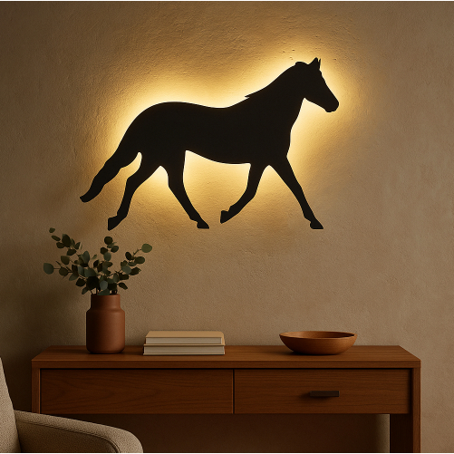 Luminária Decorativa Cavalo em MDF com LED – 40x30cm